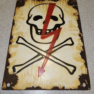 German Enamel Warning Skull Sign, Circa WWII Era, with Embossed Eagle and Swastika on Back