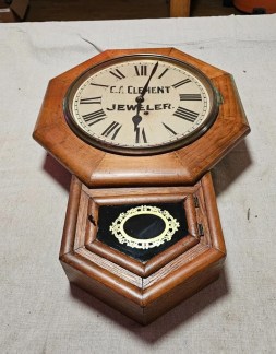 C.L Clement clock regulator /advertising/ Ansonia/ran but sat for 20 yrs.25x17