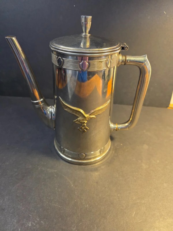 "WW2 Waffen Teapot with Brass Eagle & Emblem - 8"x7.5""
