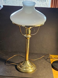 Student style light 1970s 21" tall brass great globe and chimney Works