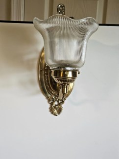 1970s heavy brass quality made wall sconce/holophane shape/ nice