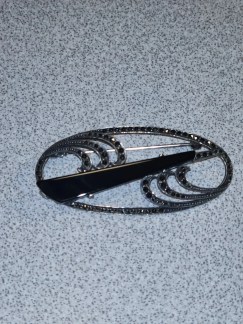 1980 German-Imported Oval Onyx & Marcasite 2.25" Sterling Pin"