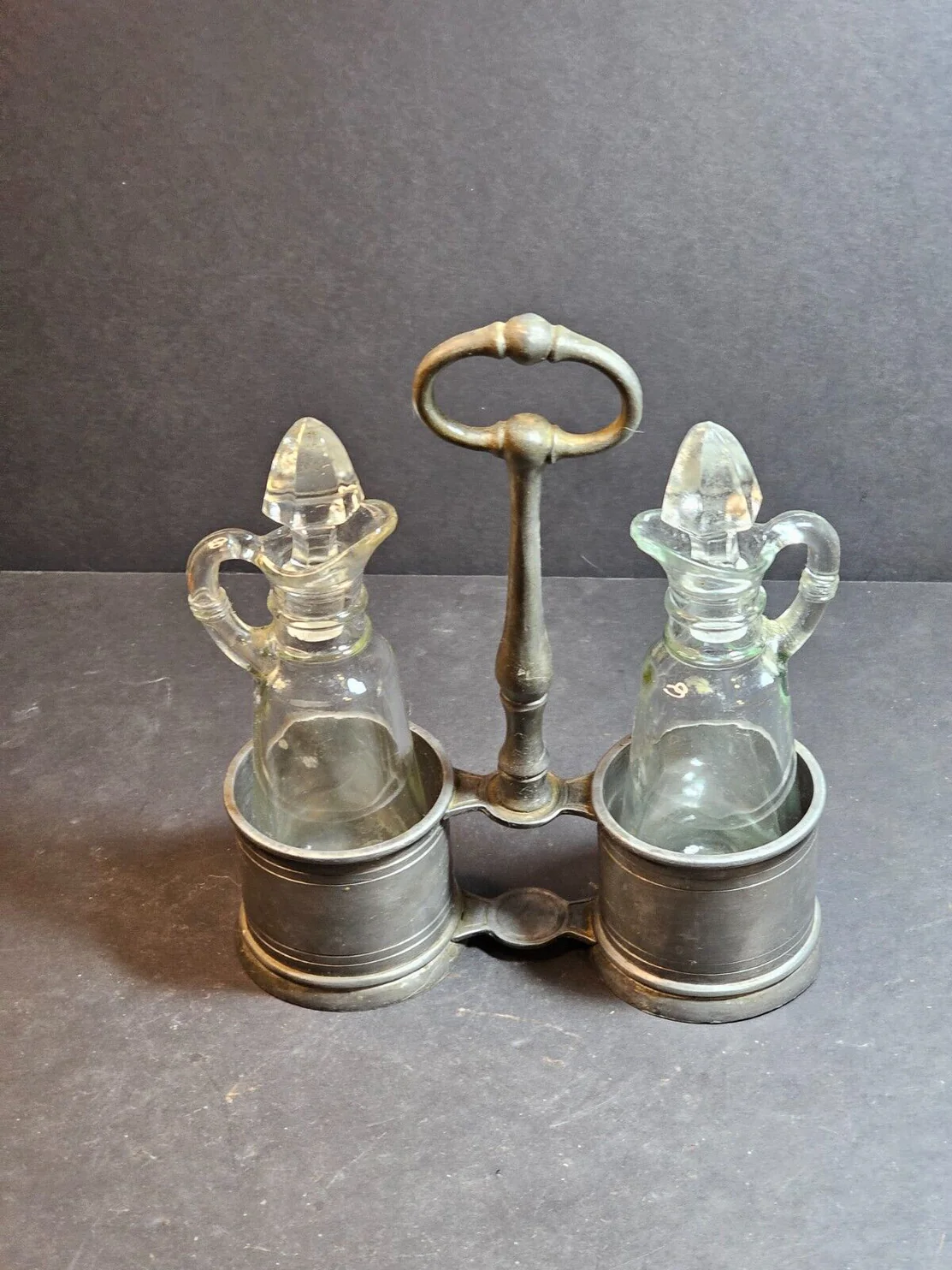 Cruet Set Pewter Holder Italy Hallmarked