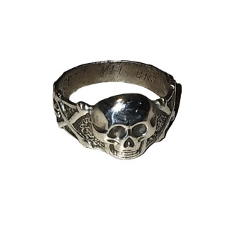 WW2 German Deaths' Head Ring 835 Silver Engraved" Got Mit Um.