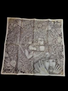 Pen and Ink on Linen 15.5 x 14.5 Prison Art Aztec Theme