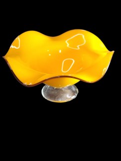 MCM Cased Glass Ruffled Compote - 9.5" Diameter, Vibrant Orange Color