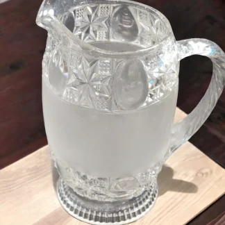 Pressed Glass Pitcher 8.25" high, Frosted and Clear