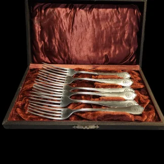 Title: "Set of 6 NSDAP Forks by Wรผrttembergische Metallwarenfabrik in Original Tofel Hriocher Dussendorf Box - 7 inches"