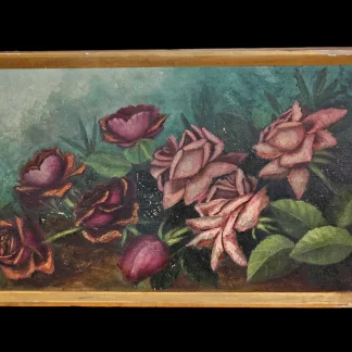 Victorian Floral Canvas 21.5x13.5 w/frame Boston Mass.Greens pink and mauve