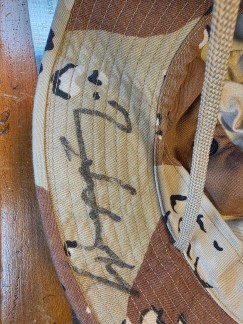 A U.S. Army "Chocolate Chip" Desert Camouflage Boonie Hat with a contract date of 1988, personally signed inside the brim by General H. Norman Schwarzkopf Jr., Commander of Coalition Forces during the Gulf War.