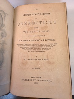 Title page of the 1868 first printing of The Military and Civil History of Connecticut during the War of 1861-65 by Croffut and Morris published by Ledyard Bill.