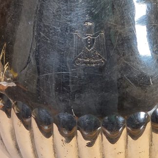 Christofle silver-plated creamer with the engraved Iraqi National Emblem (Eagle of Saladin) near the base, confirming its Palace provenance.